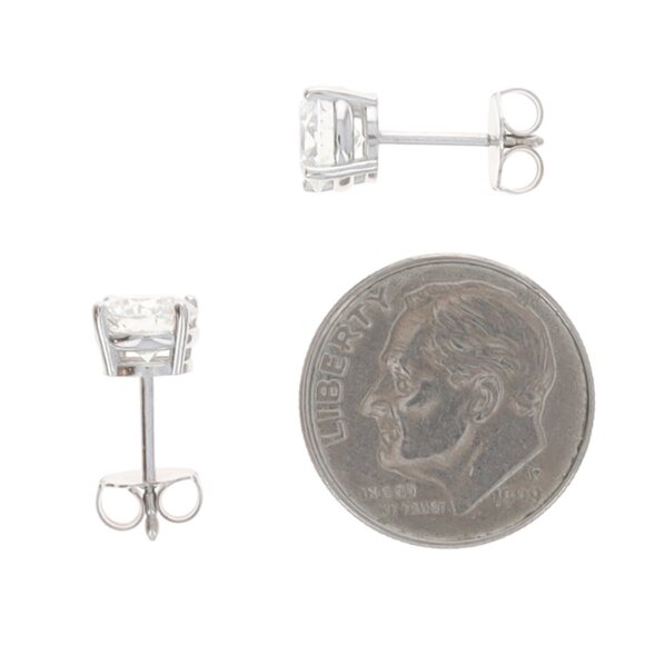 White Gold Diamond Stud Earrings - 18k Round Brilliant 2.04ctw Pierced - Picture 4 of 5
